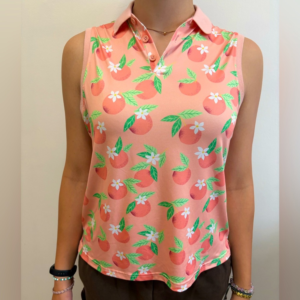 Antigua Approach Sleeveless Polo Pale Peach/Desert Sun Multi -performance fabric